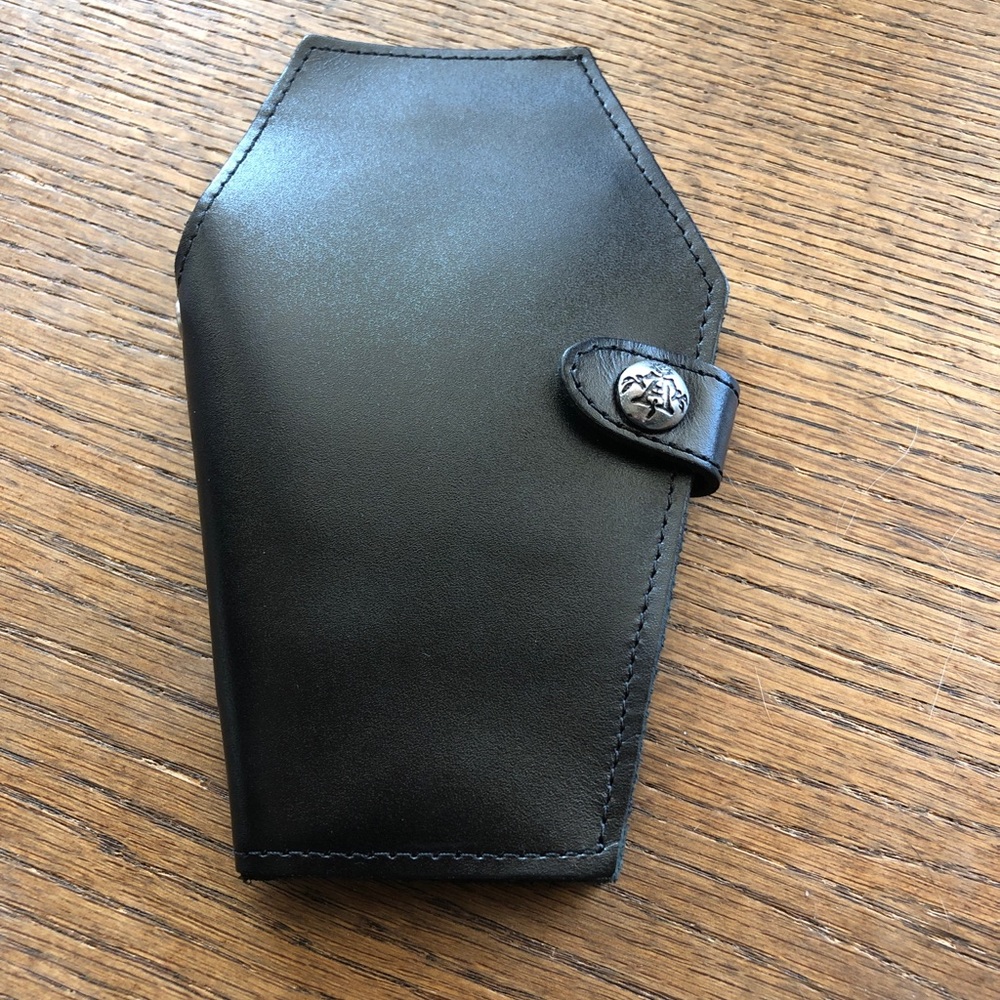 Brand new leather coffin wallet with pewter snap